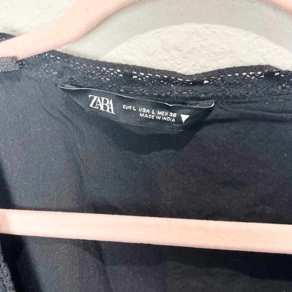 Zara Black LACE INSERT DRESS WITH BALLON SLEEVES Large L - Picture 9 of 10